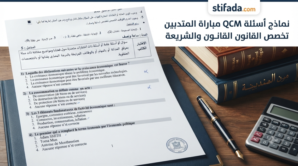 نماذج أسئلة QCM مباراة المنتدبين تخصص القانون والشريعة