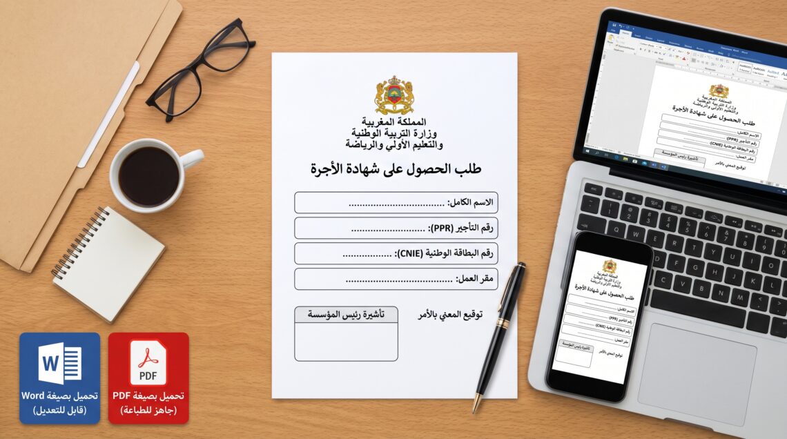 نموذج طلب شهادة الأجرة لأساتذة وموظفي وزارة التربية الوطنية
