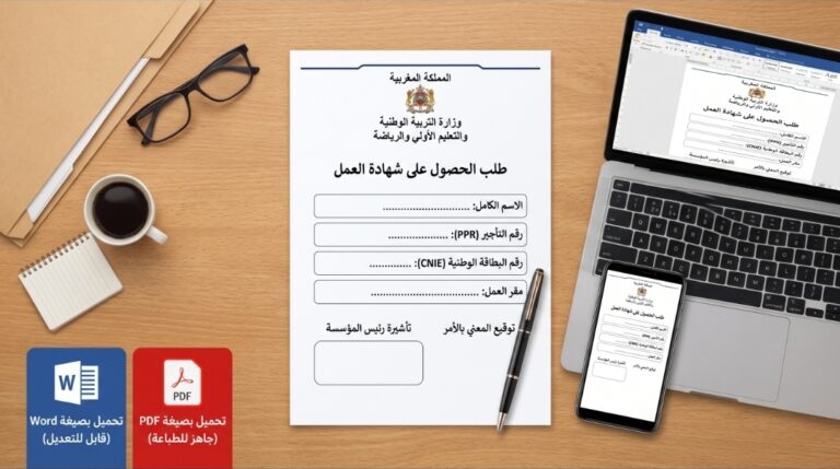 نموذج طلب شهادة العمل لأطر وزارة التربية الوطنية (Word و PDF)